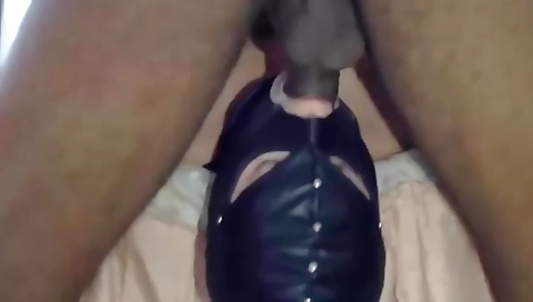 Masked amateur facefuck with cum in mouth and pussy