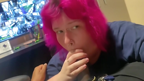 Amateur couple with big tits is sucking a big cock in office