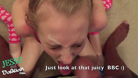 Blonde girl rides her boyfriend in a deepthroat video