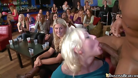 Ebony and blonde in amateur group sex with a big black cock