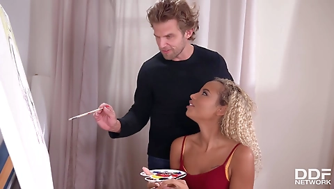 Ebony blonde with a tattooed pussy enjoys a big black cock