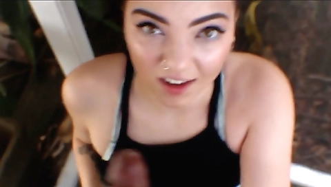 Aries with natural big boobs gives hot blowjob at her pool spot