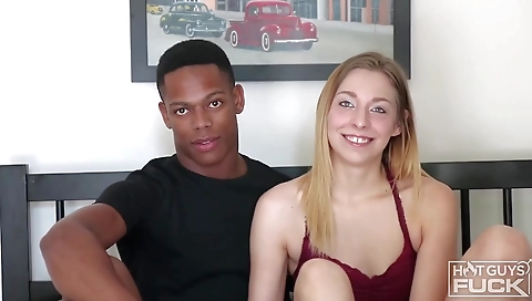 A petite blonde gets fucked by a black dude in a casting