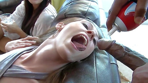 Two girls and a skinny teen are doing deepthroat sex