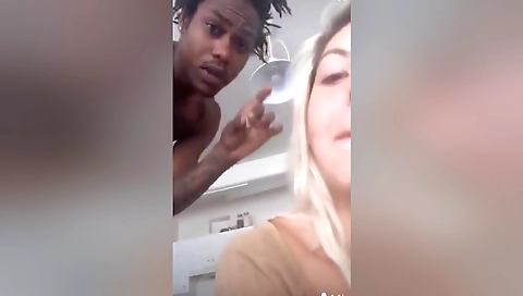 Amateur blonde girl in tight shorts 1st and 2nd time in cooking