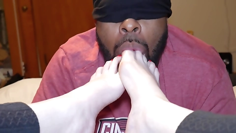 Amateur couple is fucking with red paint on their feet