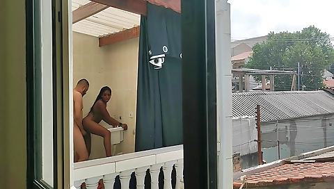 Afro and brunette girl with a huge natural tits and a long dick