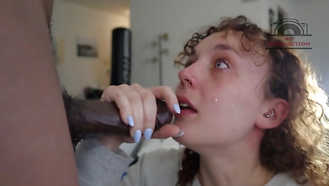 Big cock brunette makes a sloppy blowjob with a hot blowjob machine