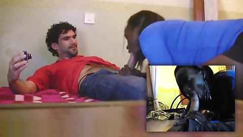 Ebony girl rides a big black dick and gets deep in her hole