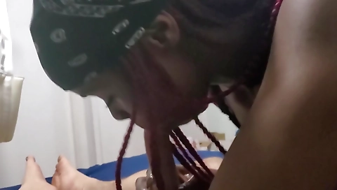 Amateur ebony girl gets deepthroated by white teen