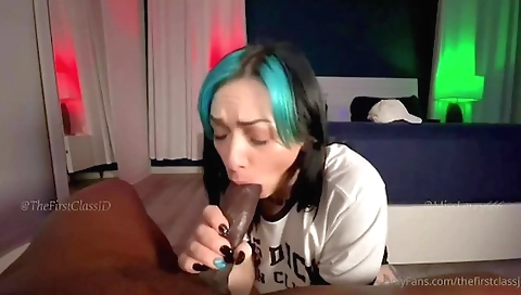 Amateur blonde gets deepthroated in a hot interracial threesome