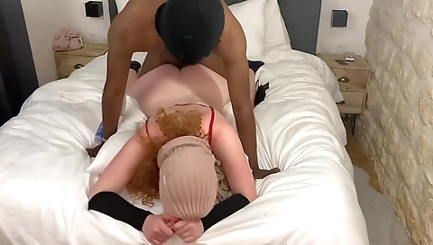 Busty brunette in lingerie gets creampied in her cunt