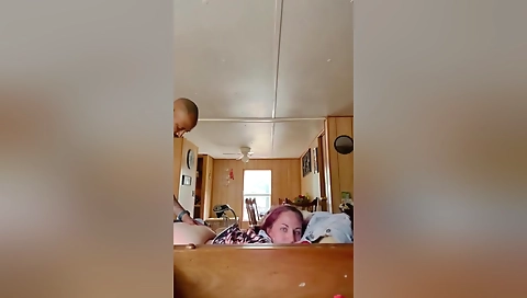 Black and red-haired amateur bbw gets fucked on the couch