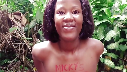 Ebony chick with big ass in the jungle gets fucked