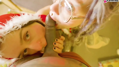 Blonde girlfriend and a brunette with a tattooed ass and pussy