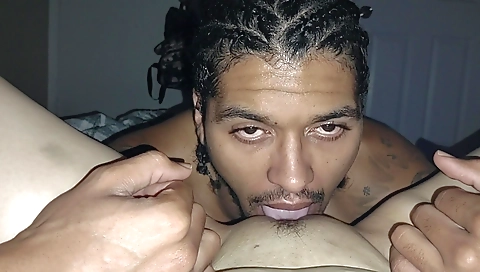 Latina woman in red panties takes a pussy from a guy