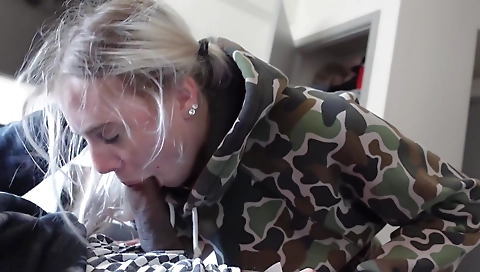 Busty blonde slut fucks her stepdad's big dick in the backyard