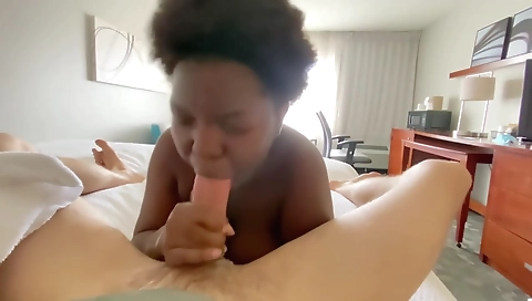 Busty ebony teen with huge black cock gets fucked in a hotel