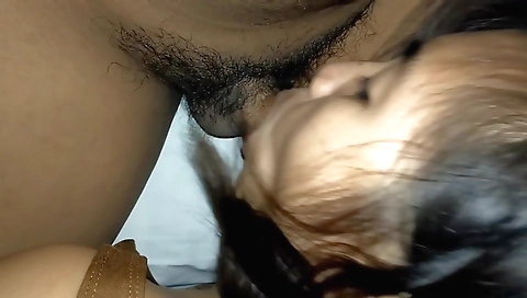 Cute asian teen with a hairy pussy sucking a hot cock