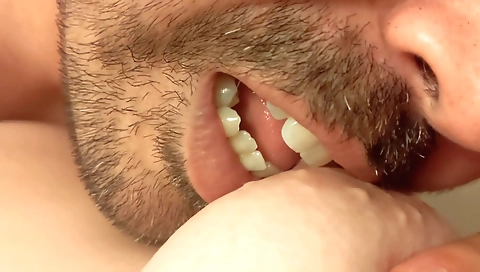 Blonde in white stockings with big tits fucked by a black man