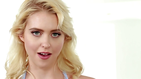 Blonde girl with a sexy black lingerie has intercourse