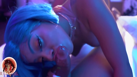 Ebony hottie in a sexy outfit gets fucked in pussy