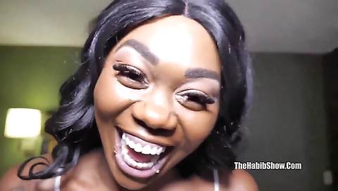 Ebony brunette gets fucked by a black dude in the POV