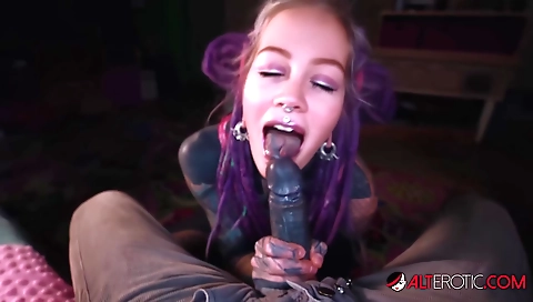 Tattooed brunette with a big ass sucking a black dick